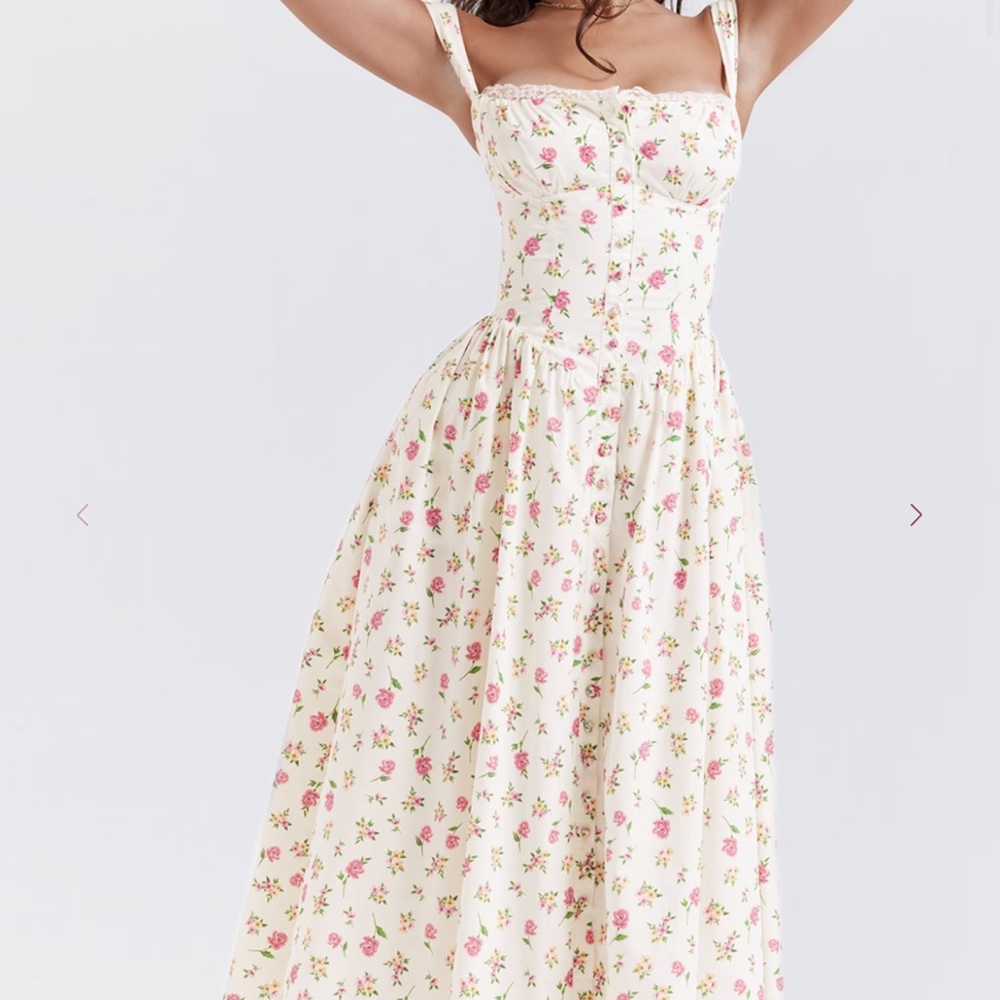 House of CB Tatiana White Flower Print Rose Floral Midi Sundress Sz M